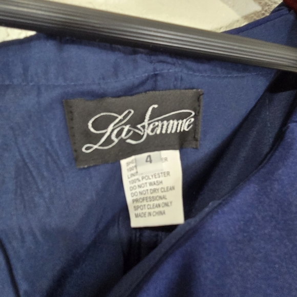 La Femme Size 4 Surplice Off the Shoulder Column Gown Navy Blue Prom Bridesmaid‎ - Picture 8 of 12